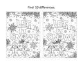 `Let it snow!` - winter or winter holidays find ten differences picture puzzle and coloring page Royalty Free Stock Photo